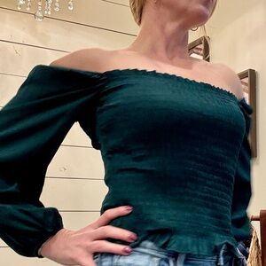 Elegant Off-Shoulder Forest Green Blouse